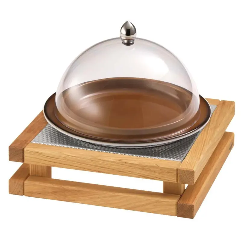 FRILICH RAISER OAK 'Clochenplatte' mit Porzellanteller, caramel, H