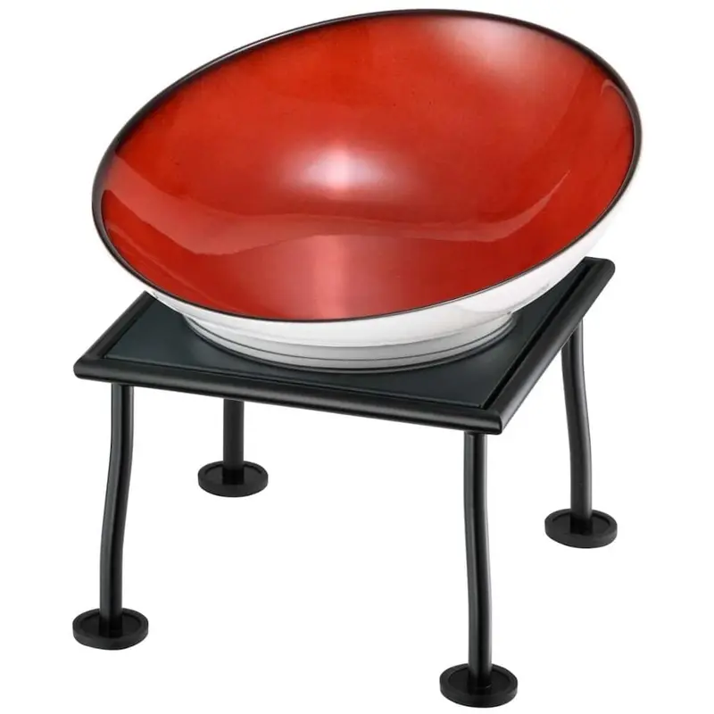FRILICH RAISER RUSTIC 'Buffetschale' Porzellan, rot, Metallfuß, H
