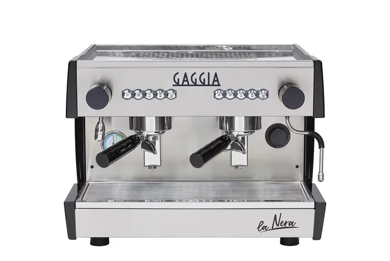 Gaggia Milano Siebträgermaschine LA NERA COMPACT 2-Gruppig, Festwasseranschluss, silber/schwarz, inkl. Aufstellung
