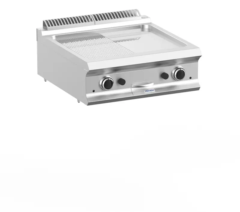 Gasgrillplatte Dexion Lux 700 - 70/73 - ½ glatt, ½ gerillt, verchromt - Tischgerät - 14 kW