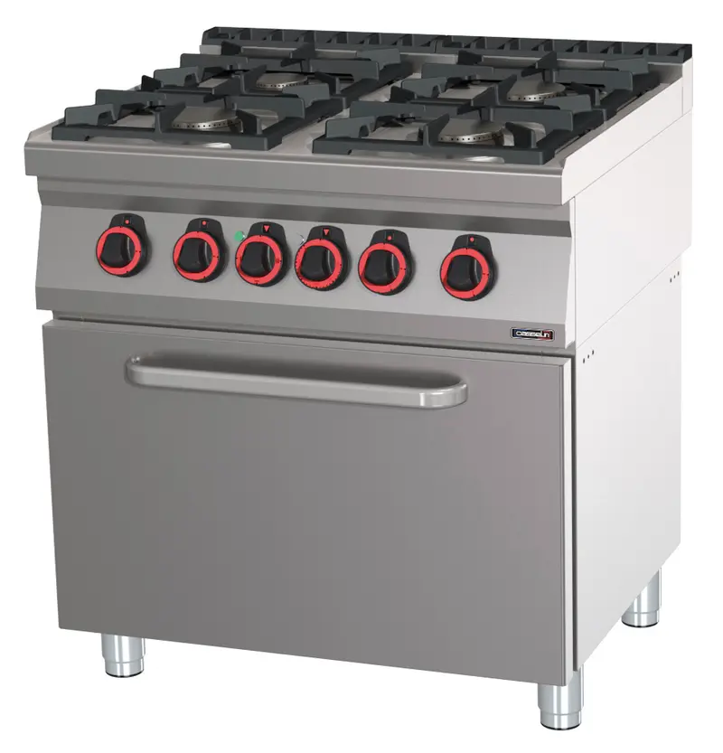 Gasherd 4 Brenner mit statischem Elektroofen GN 2/1 80