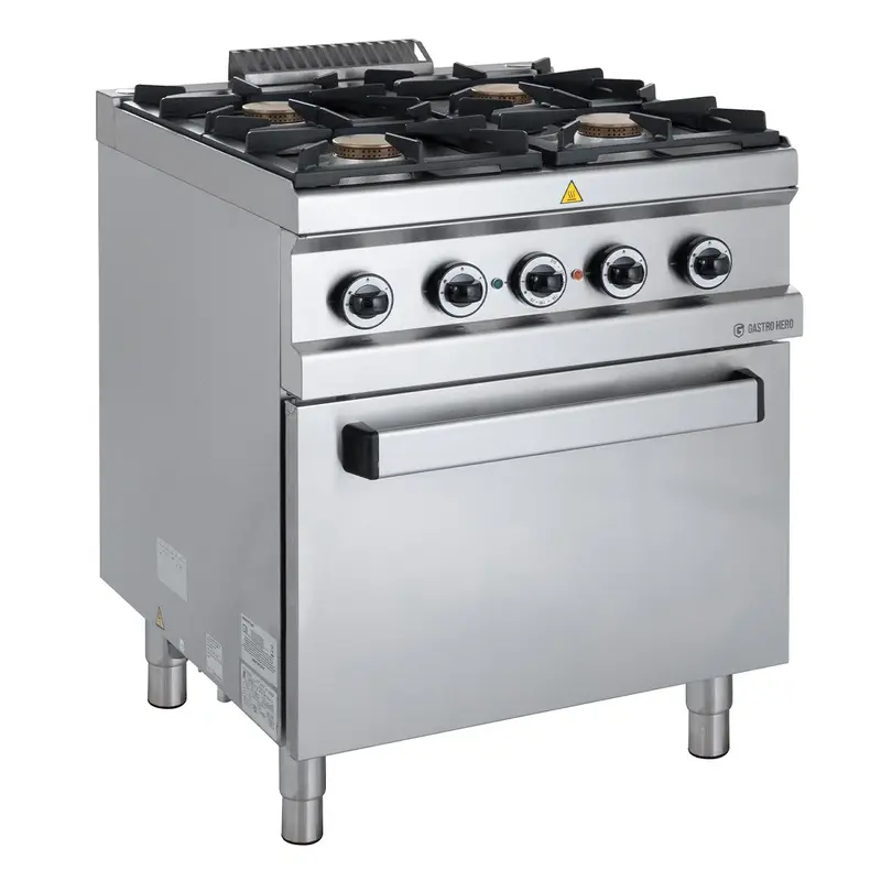 Gasherd Serie 700 - 70/70 mit Elektrobackofen, Umluft  - 4 Kochstellen - 30,6 kW