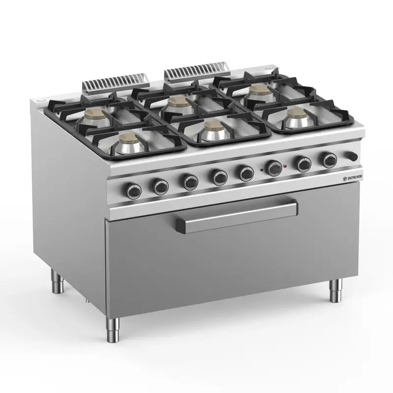 Gasherd Serie 900 - 120/90 mit großem Grill-Gasbackofen - 6 Kochstellen - 64 kW