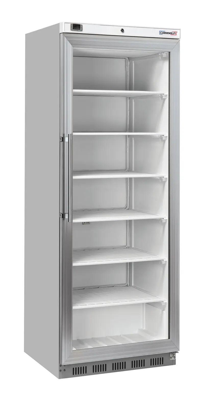 Glastür-Tiefkühlschrank 400 L Edelstahl