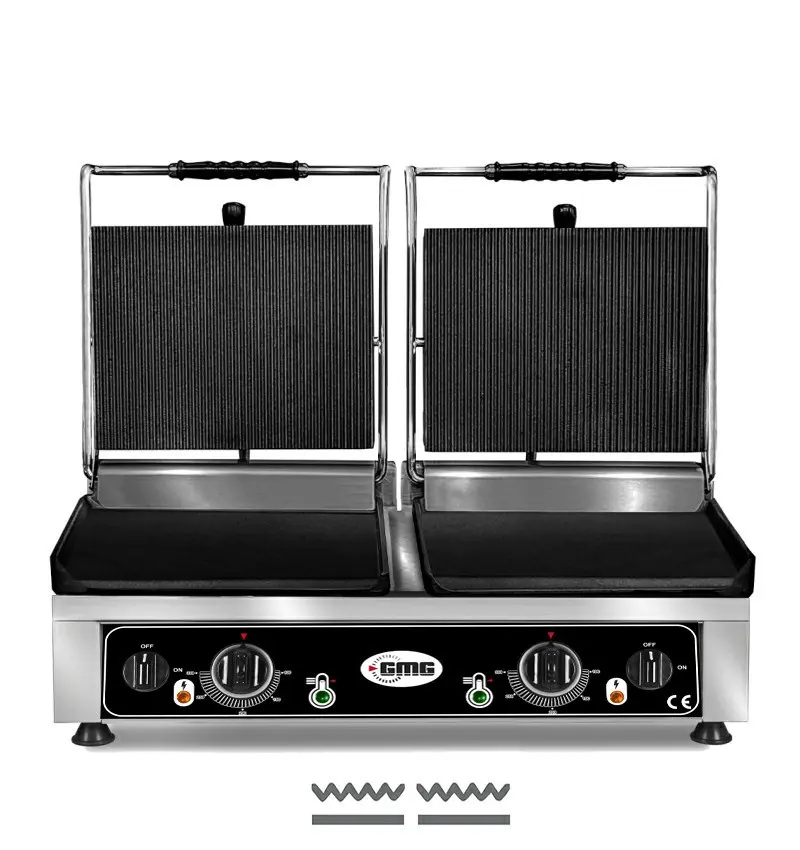 GMG Doppel-Kontaktgrill 2 × 36 × 27 cm, oben gerillt, unten glatt, Gusseisen