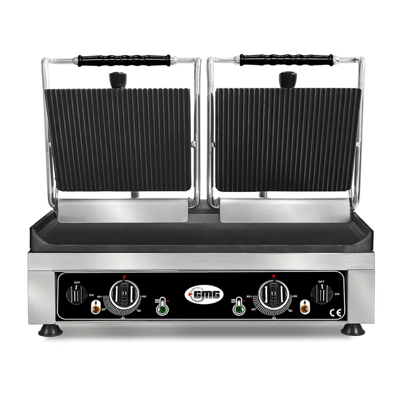 GMG Doppel-Kontaktgrill 52 × 24 cm, oben gerillt, unten glatt, Gusseisen