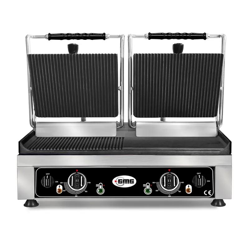 GMG Doppel-Kontaktgrill 52 × 24 cm, oben gerillt, unten glatt und gerillt, Gusseisen