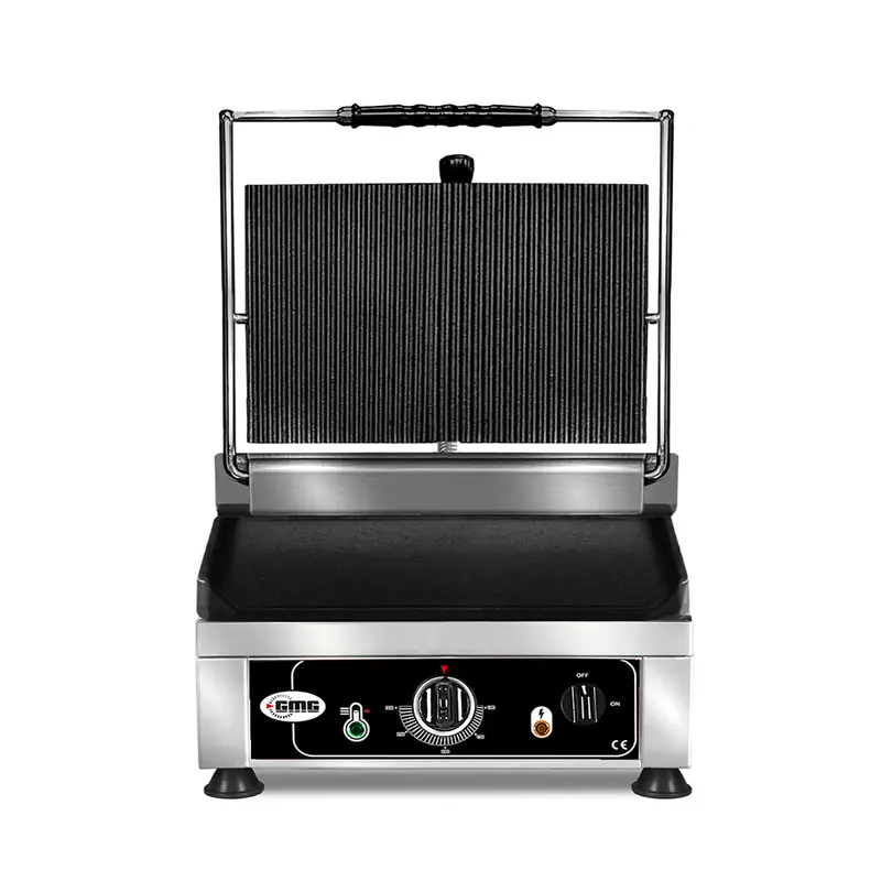 GMG Kontaktgrill 25 × 25 cm, oben gerillt, unten glatt, Gusseisen