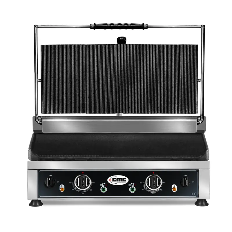 GMG Kontaktgrill 60 × 40 cm, oben gerillt, unten glatt, Gusseisen