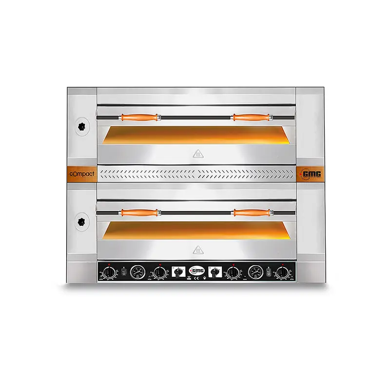 GMG Pizzaofen, 9+9x Ø 30 cm, 16 kW 400V, Bedienelement unten, mit Schamottsteinboden, 2 Backkammern
