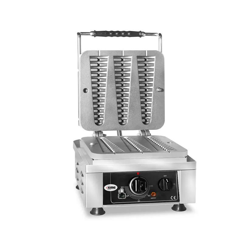 GMG Waffeleisen Waffelino, 3x (23 x 6 x 2,4cm), 50° bis 300°C Feste Backplatte aus Gusseisen, Fettfangrinne, Gehäuse Edelstahl