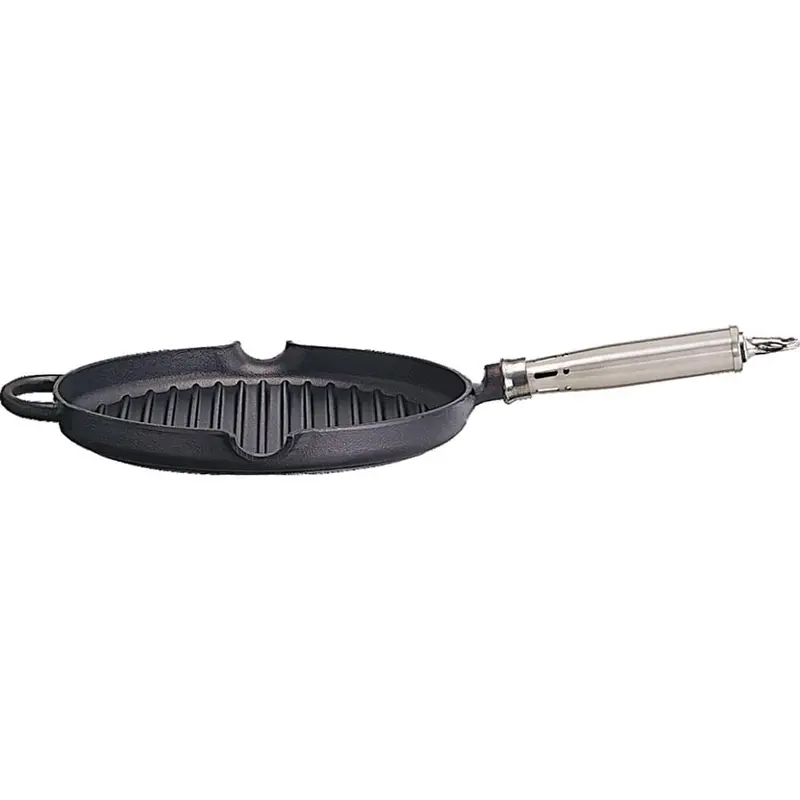 Grillpfanne aus Gusseisen, rund, mit Edelstahlgriff, Ø 28 cm