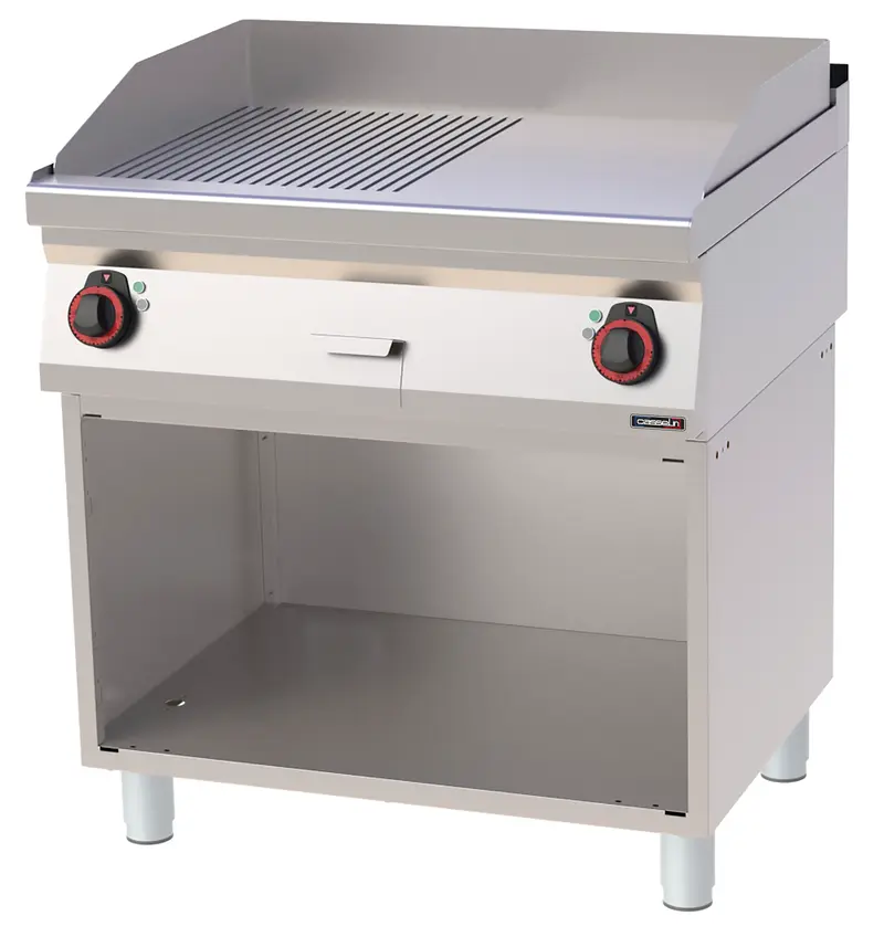 Grillplatte gerillt/glatt Gusseisen mit offenem Unterbau 80