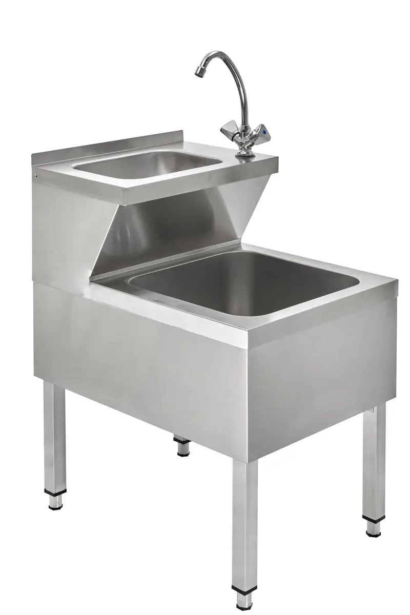 Handwasch-Ausgussbeckenkombination Basic 2, Kalt- und Warmwasserhahn
