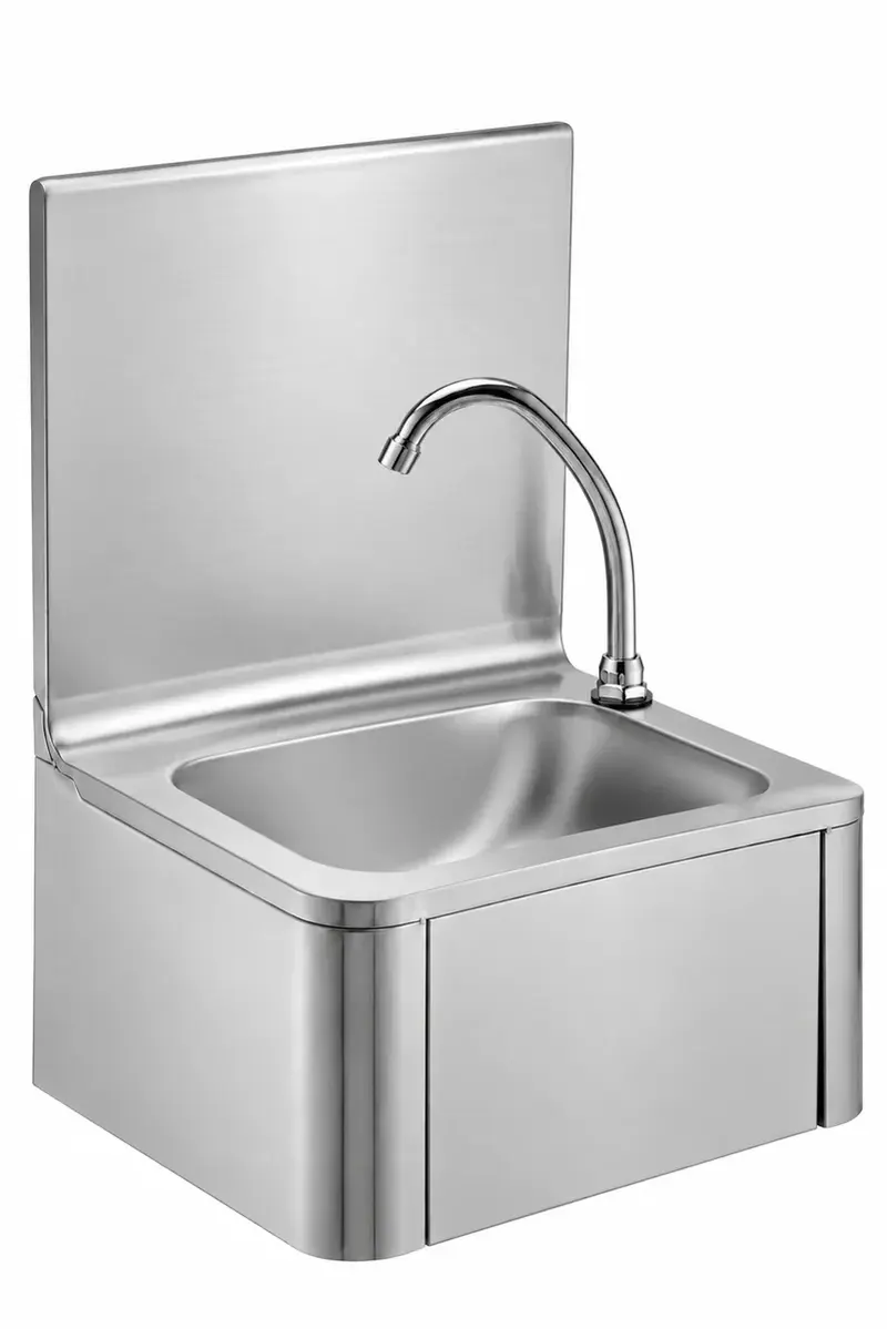 Handwaschbecken Basic 2, Kniebedienung und hohe Rückwand