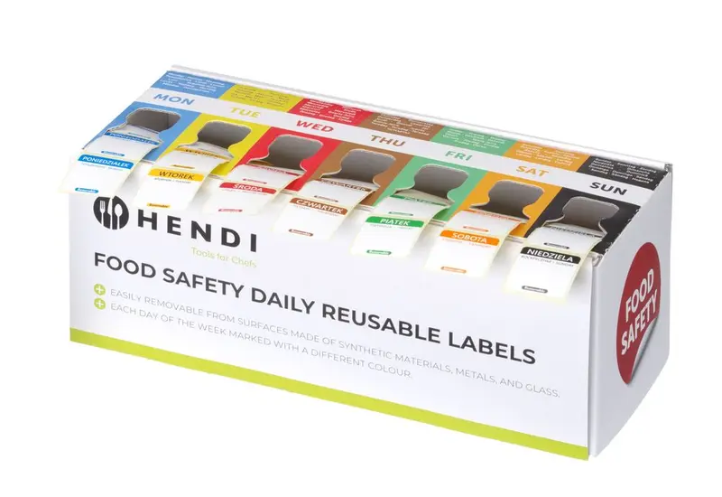 HENDI Set Lebensmittelsicherheitsetiketten, mehrfach verwendbar, leicht herausnehmbar, mit Spender