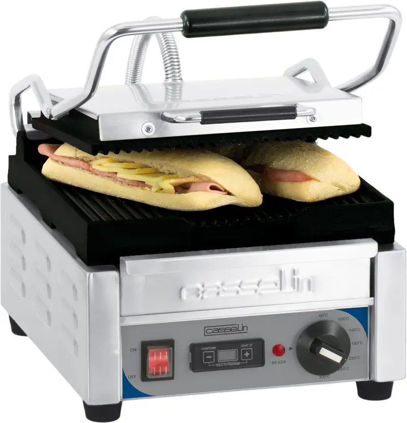 Kontaktgrill Premium klein Platten gerillt - gerillt mit Timer