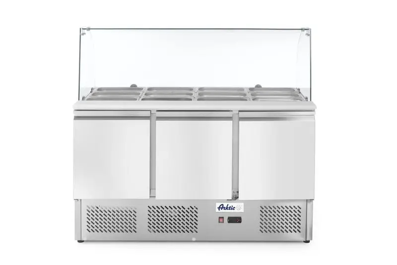 Kühltisch, dreitürig mit Glasdisplay 380L, Arktic, 230V/310W, 1390x702x(H)1330mm