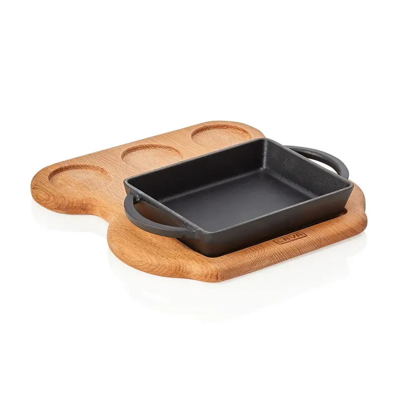 LAVA Serving boards 36, Servierplatte mit Servierpfanne und emaillierter Gusseisenplatte, x 3 cm