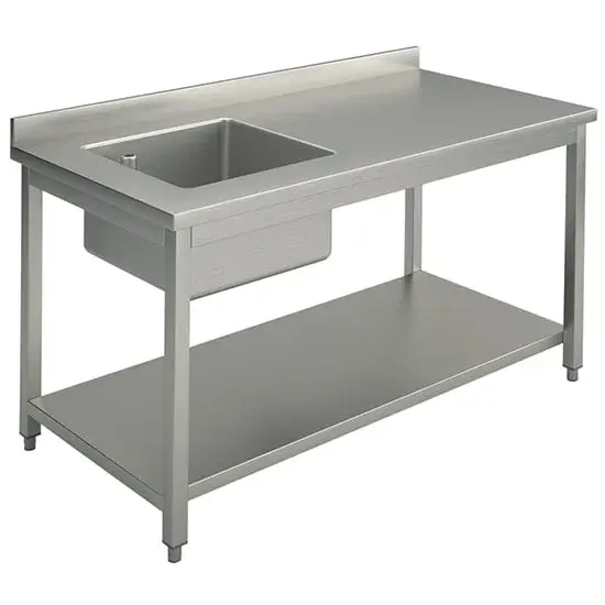 Mastro Arbeitstisch mit Becken links, mit Grundboden, mit Aufkantung, 2000x700 mm