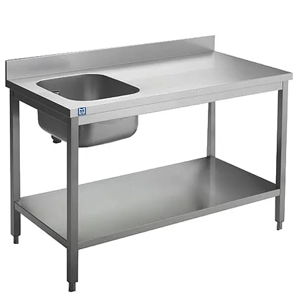 Mastro Arbeitstisch mit Becken links, mit Zwischenboden und Aufkantung, 1400x600 mm