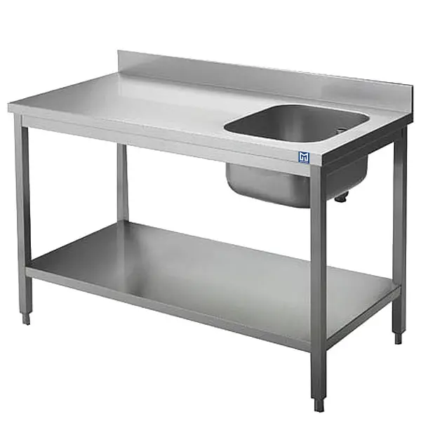Mastro Arbeitstisch mit Becken rechts, mit Zwischenboden und Aufkantung, 1000x600 mm