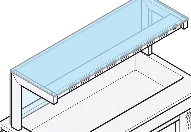Mastro Aufsatz 1 etagig- mit geradem glas + frontglas, 1500x400 mm
