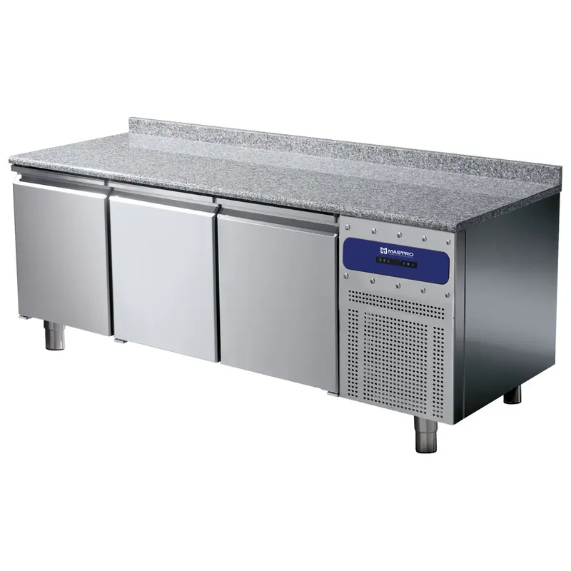 Mastro Bäckereikühltisch 3 Türen 600x400 mm, Granitarbeitsplatte mit Aufkantung, -2°/+8°C
