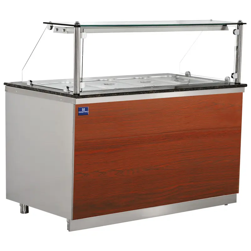 Mastro Bainmarie Theke auf offenem Unterbau 3x GN 1/1 mit gerader Frontverglasung, +30°/+90°C
