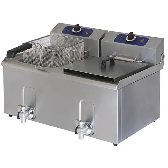 Mastro Elektro-Fritteuse mit Ablasshahn, Tischmodell, Ölfassungsvermögen 8+8 Liter