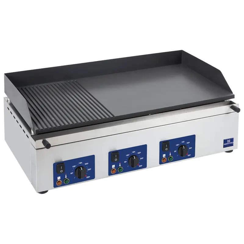 Mastro Elektro-Grillplatte mit 3 Grillzones, Tischmodell, 2/3 glatte und 1/3 gerillte Platte