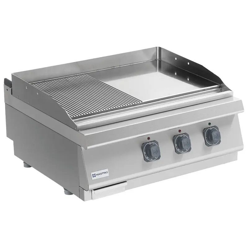 Mastro Elektro-Grillplatte, Tischmodell, 1/2 glatte und 1/2 gerillte verchromte Platte