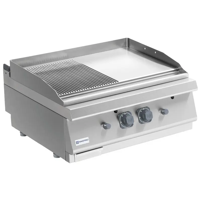 Mastro Gas-Grillplatte, Tischmodell, 1/2 glatte und 1/2 gerillte verchromte Platte