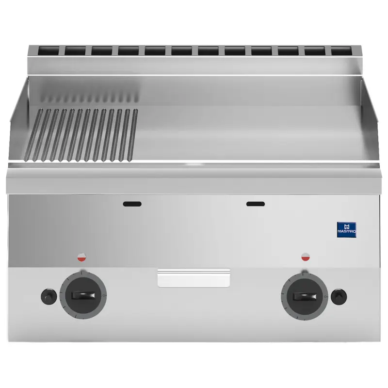 Mastro Gas-Grillplatte, Tischmodell, verchromt 1/3 gerillt und 2/3 glatt