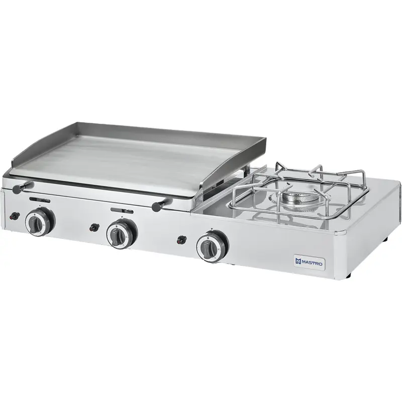 Mastro Gas-Kombigrillplatte mit 2 Grillzonen und 1 Gasbrenner, Tischmodell - LPG