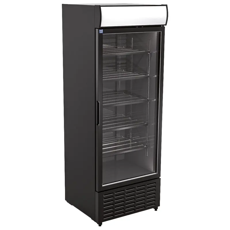 Mastro Getränkekühlvitrine 707 Liter mit Glastür und Werbedisplay, 5 Roste, +1°/+9°C - Farbe schwarz