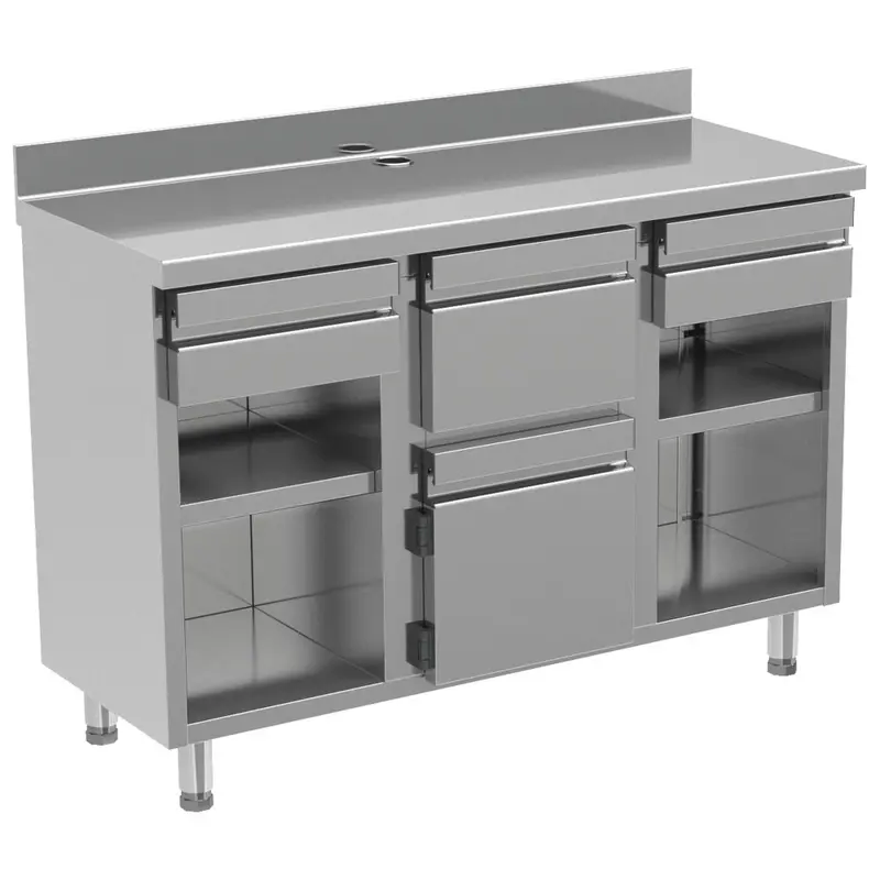 Mastro Kaffeemaschinentheke 1500x600 mm mit 2 Schubladen, Kaffeesatzschublade, geschlossenem Schrank