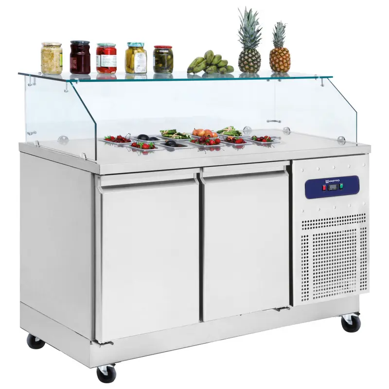 Mastro Kühl-Vorbereitungstisch 2 Türen GN 1/1 mit Glasaufsatz, 6x GN 1/6 H=100 mm, -2°/+8°C