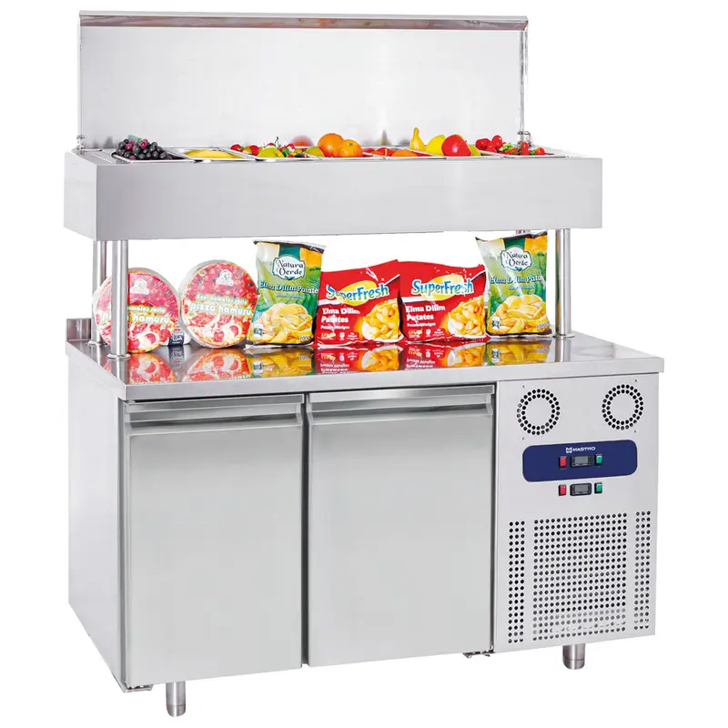 Mastro Kühl-Vorbereitungstisch 2 türig GN mit Kühlaufsatzvitrine 7x GN 1/3