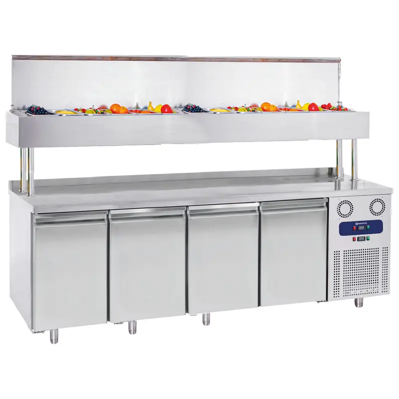 Mastro Kühl-Vorbereitungstisch 4 türig GN mit Kühlaufsatzvitrine 12x GN 1/3
