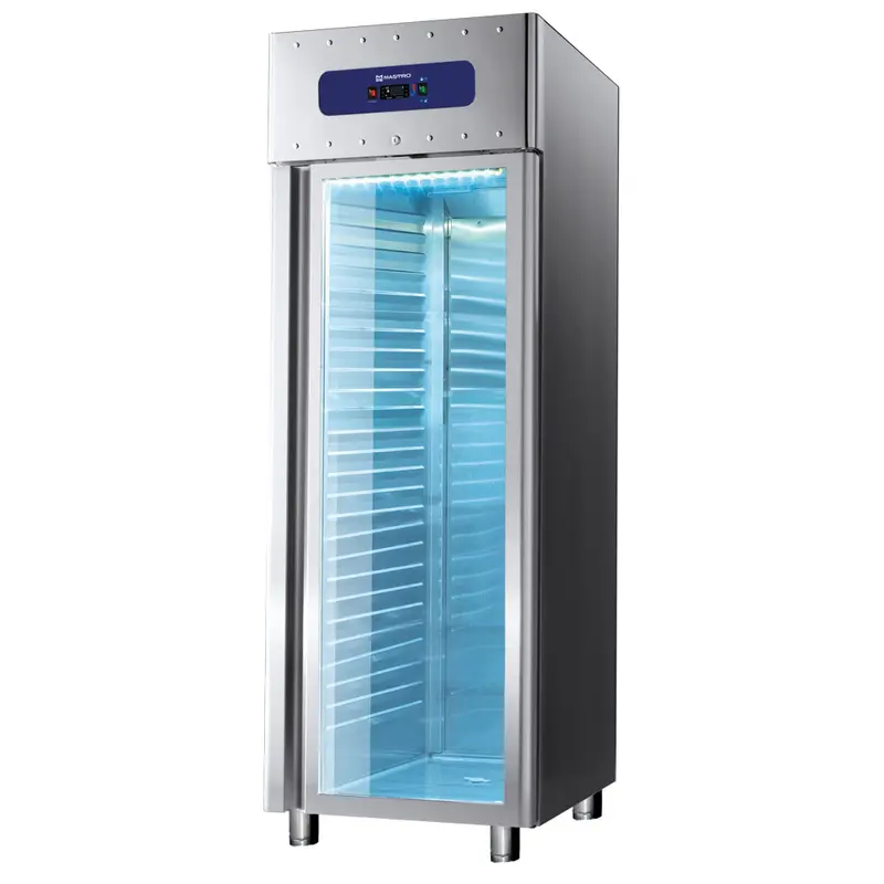 Mastro Kühlschrank 700 Liter aus Edelstahl mit Glastür, GN 2/1, -2°/-8°C, 85 mm Isolierung