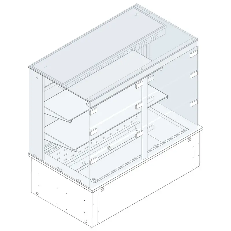 Mastro Kühlvitrine 2-etagig auf Umluft-Kühlwanne, eckig, für Zentralkühlung, Klappen kundenseitig, 3x GN 1/1