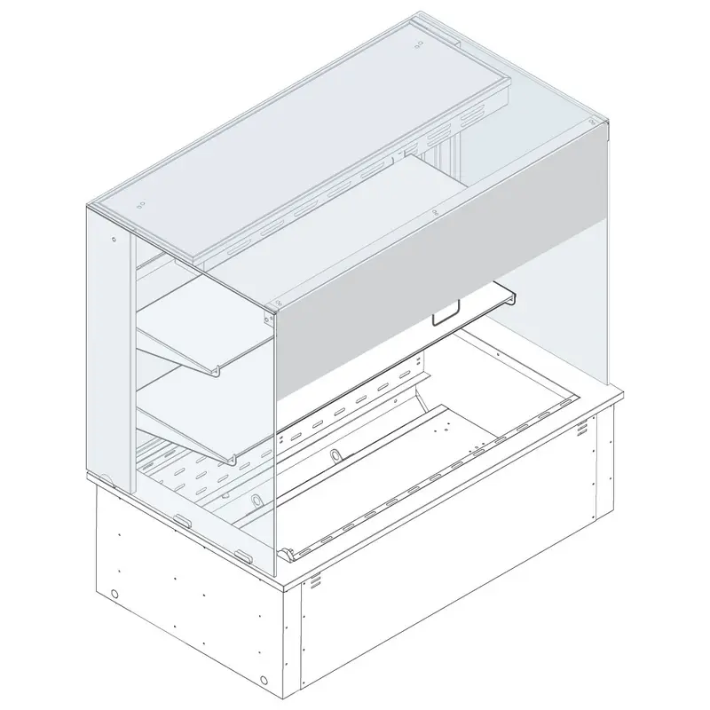 Mastro Kühlvitrine 2-etagig auf Umluft-Kühlwanne, eckig, für Zentralkühlung, Rollblende kundenseitig, 2x GN 1/1