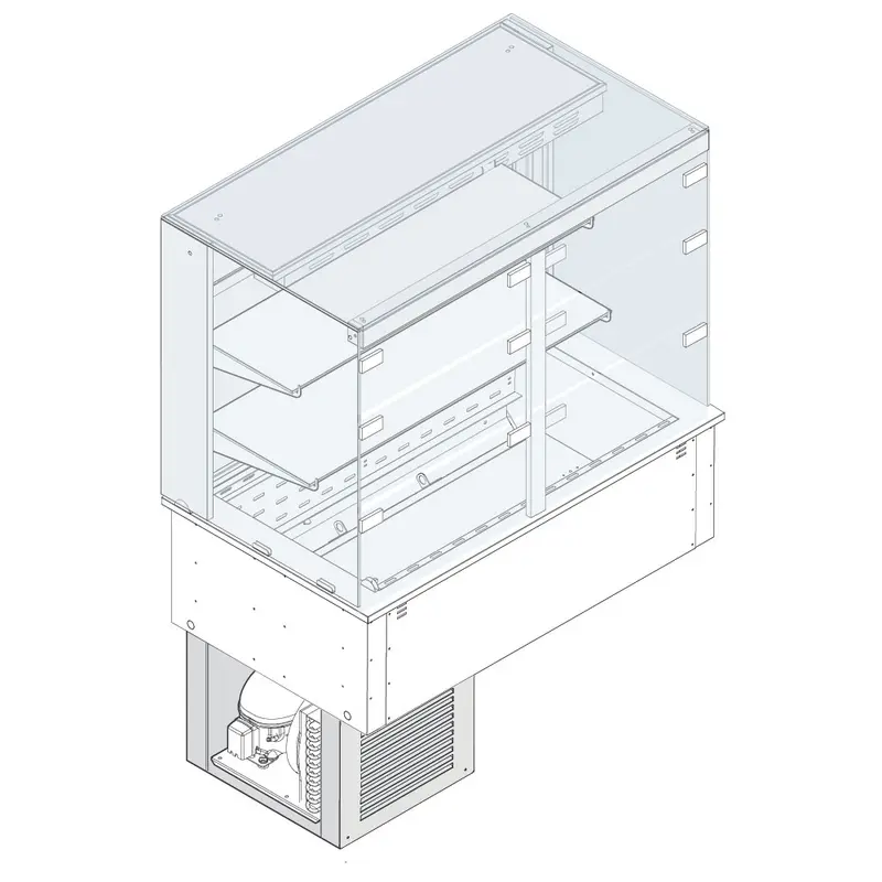 Mastro Kühlvitrine 2-etagig auf Umluft-Kühlwanne, eckig, mit Kühlaggregat, Klappen kundenseitig, 5x GN 1/1