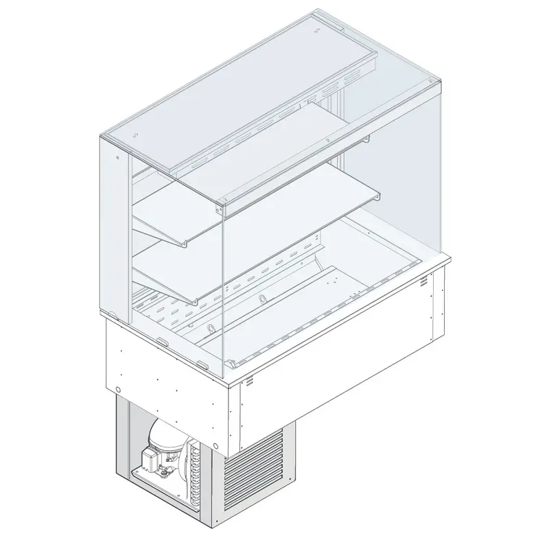 Mastro Kühlvitrine 2-etagig auf Umluft-Kühlwanne, eckig, mit Kühlaggregat, kundenseitig geschlossen, 2x GN 1/1