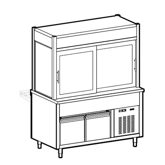 Mastro Kühlvitrine 3-etagig, Kühlplatte auf gekühltem Unterbau, Rollblende kundenseitig, 5x GN 1/1