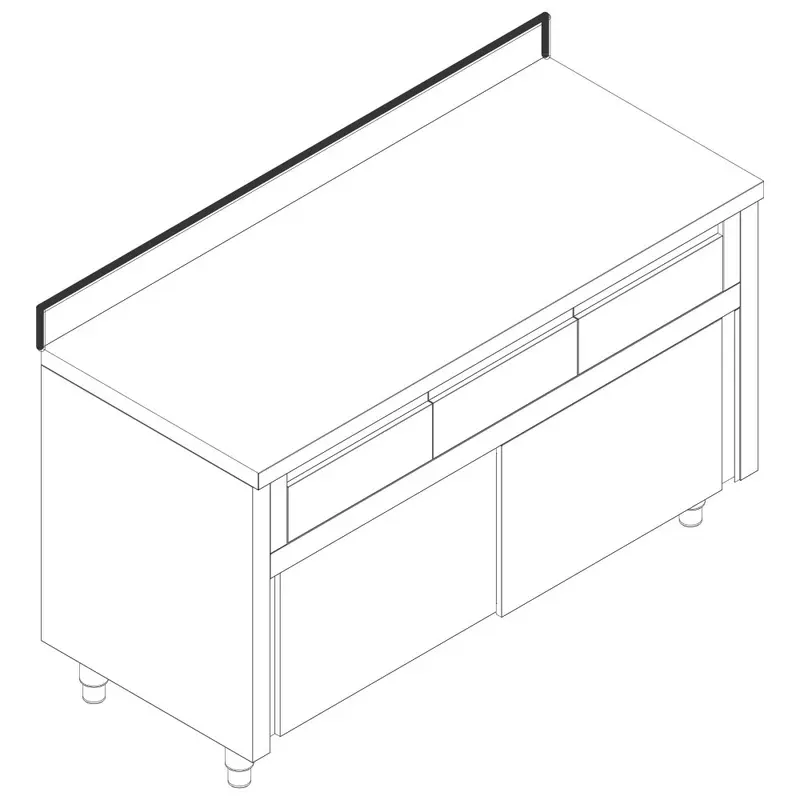 Mastro Neutraler Arbeitsschrank mit 3 horizontale Schubladen, mit Schiebetüren und Aufkantung, 1400x700 mm