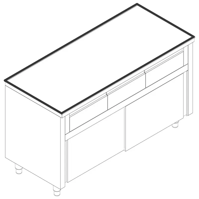 Mastro Neutraler Arbeitsschrank mit 4 horizontale Schubladen, mit Schiebetüren, ohne Aufkantung, 1800x700 mm