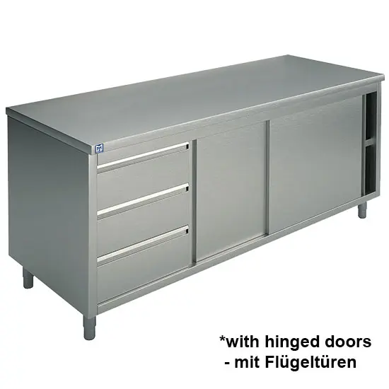 Mastro Neutraler Arbeitsschrank mit eingebauter Schubladeneinheit links, mit 2 Flügeltüren, ohne Aufkantung, 1200x600 mm