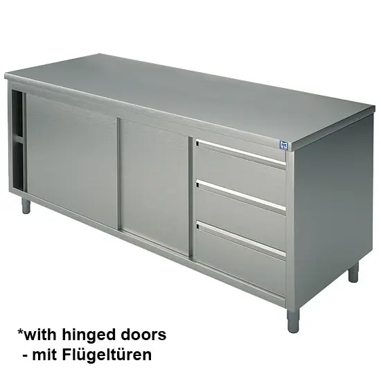 Mastro Neutraler Arbeitsschrank mit eingebauter Schubladeneinheit rechts, mit 2 Flügeltüren, ohne Aufkantung, 1200x600 mm